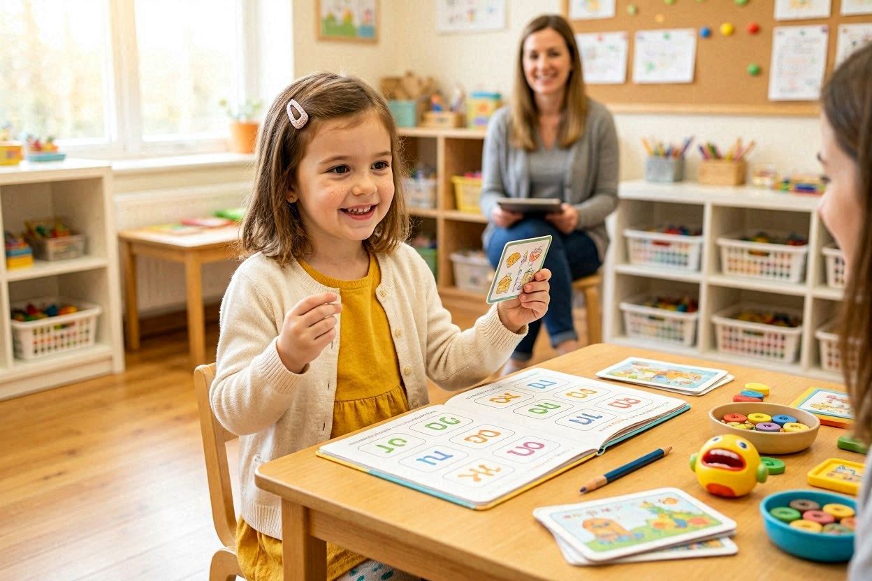 Meisje van ongeveer 7 jaar dat vrolijk leert